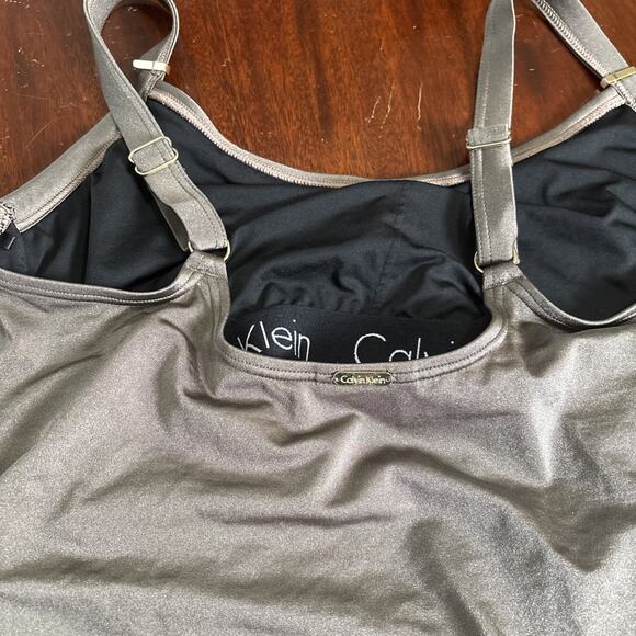 Calvin Klein One Piece Swimsuit Size 14 Bronze Side Pleats Full Coverage - Picture 8 of 8